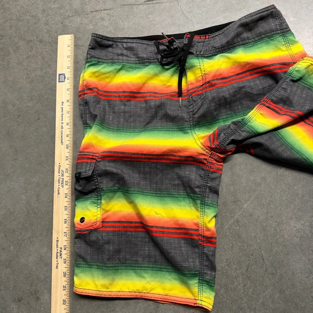 ONeill Mens Rasta Stripe Board Shorts Gray Red Yellow Green Size 32 3747